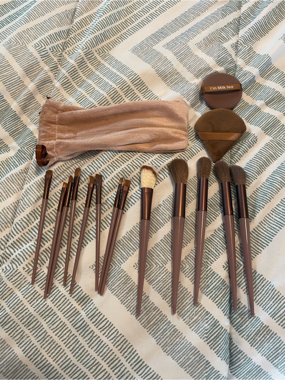 Neutral Brown Makeup Brush Set with Velvet Pouch